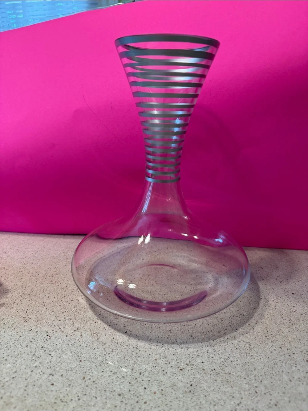 Clear Glass Wine Decanter with Silver Stripe Neck